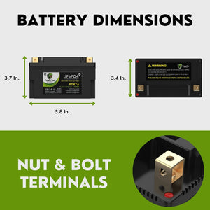 Powertex Batteries YTX7A-BS LiFePO4 Lithium Iron Phosphate Motorcycle Battery PTX7A