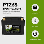Powertex Batteries YTZ5S LiFePO4 Lithium Iron Phosphate Motorcycle Battery PTZ5S