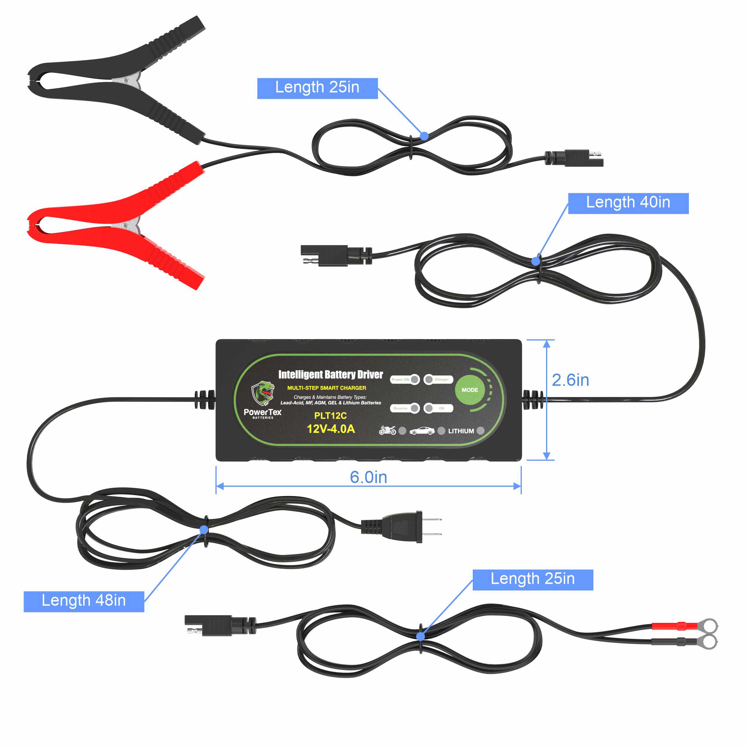 Powertex Batteries LiFePO4 Lithium Iron Phosphate LFP Deep Cycle Automotive Motorcycle Powersport Charger and Tender