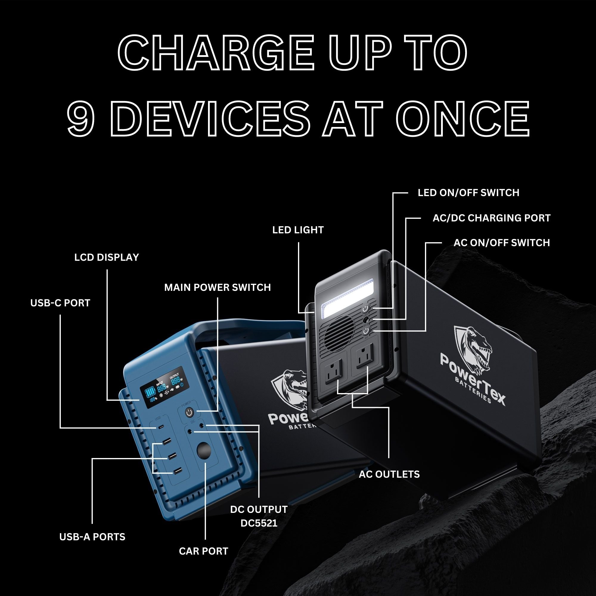 portable battery power Powertex Batteries Portable Power Station 500W 1000W Peak Output 560Wh