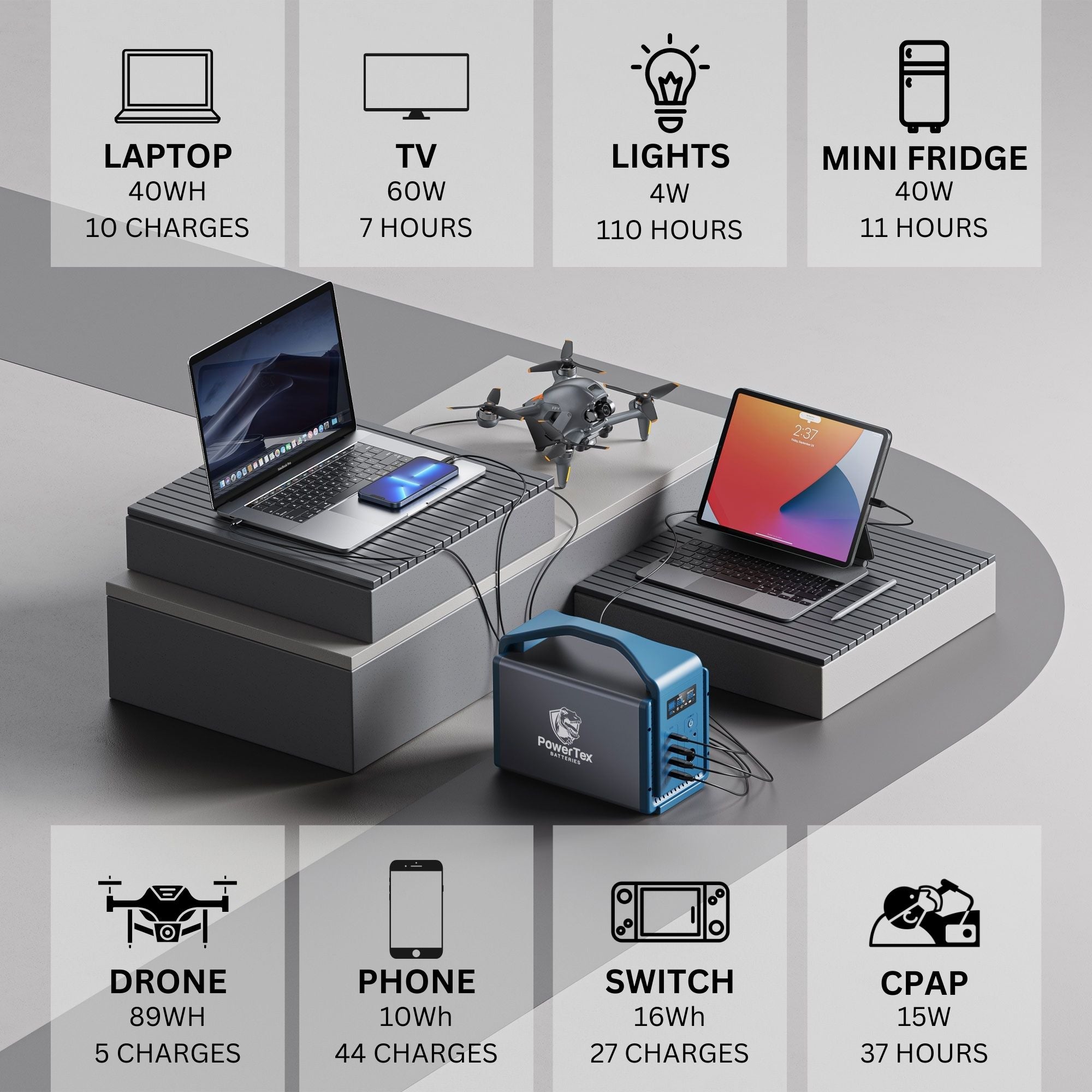 portable power station for laptop Powertex Batteries Portable Power Station 500W 1000W Peak Output 560Wh