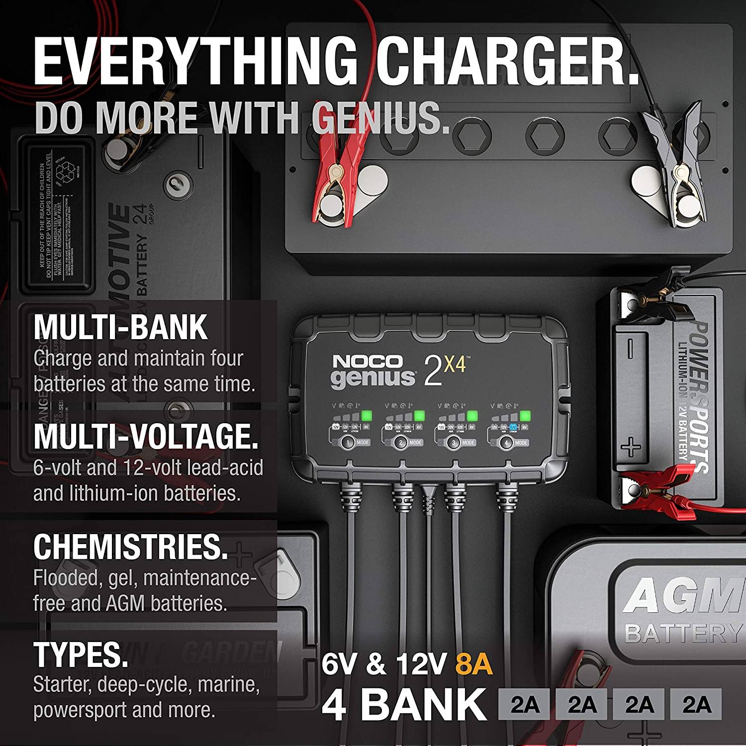 NOCO GENIUS2X4 4-Bank 8-Amp (2-Amp Per Bank) Fully-Automatic Smart 6V And 12V Battery Charger Charger NOCO 