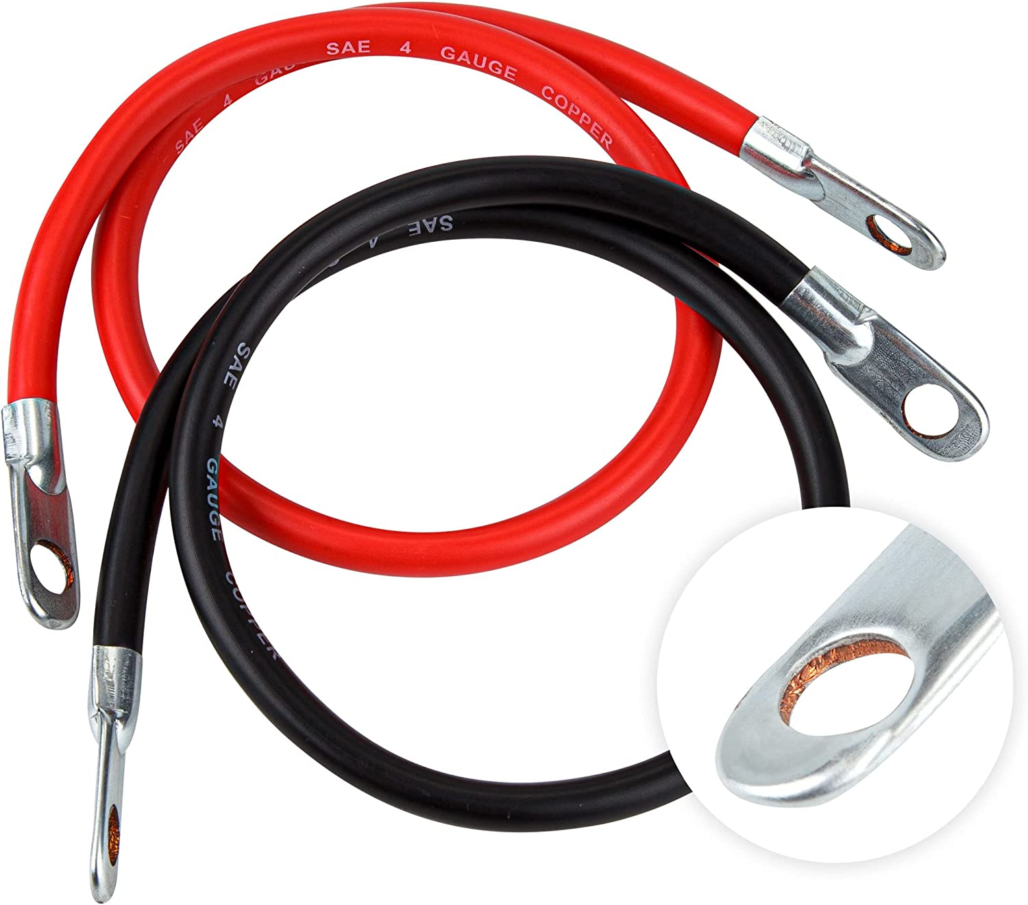 4 AWG 18 Inch Battery Cables Set With Terminals 3/8-Inch Lugs